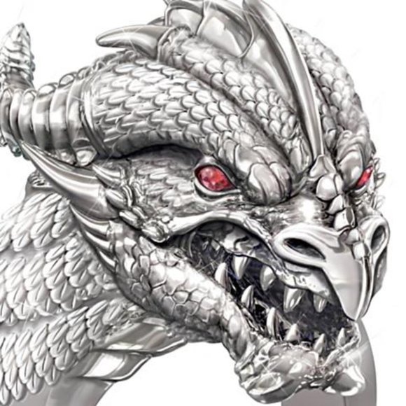 🍁 Unique Charm Powerful Red Eyes Dragon Head Silver Rings Men/Women, PD365 - Picture 4 of 7